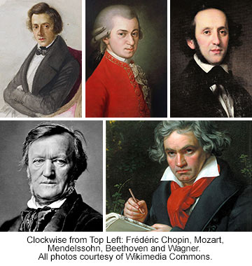 Chopin, Mozart, Mendelssohn, Beethoven and Wagner