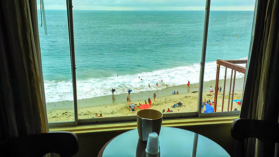 view of the beach from the window of one of the rooms at Hotel Laguna