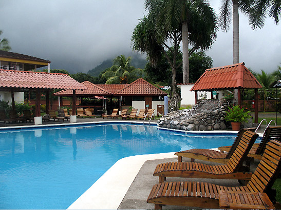 swimming pool of hotel where writer stayed