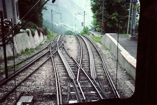 view of traccks of a Swiss mountain cog railway