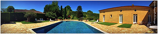 saltwater swimming pool and garden at the Château Saint Jacques Calon