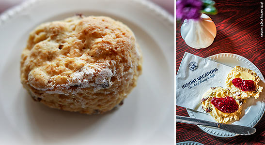 freshly baked scone with Kerrygold butter and homemade raspberry jam at the Thatched Cottage Restaurant