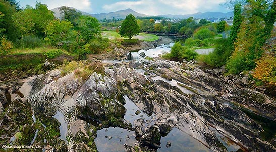 the Sneem River with the village of Sneem in the background