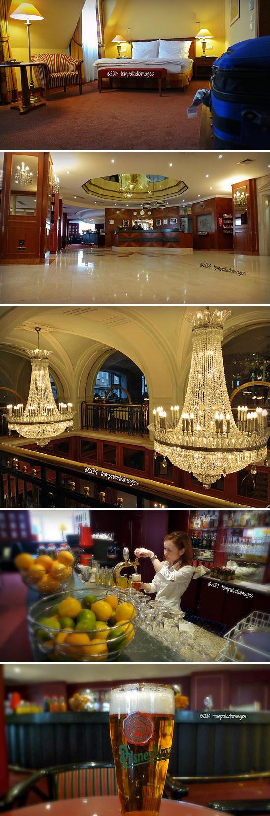 interior vieews of the Palace and servings of Pilsner Urquell