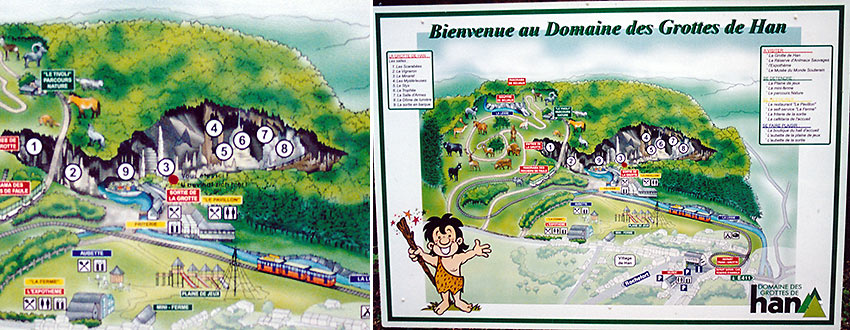 info billboards at the entrance to the HAN Grotto, Belgium