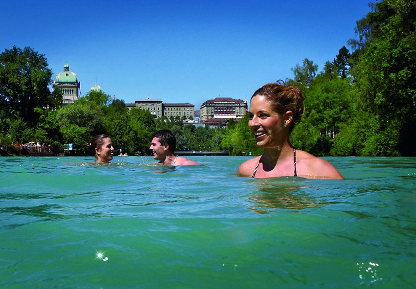 urban swimming at the Aare River in Bern