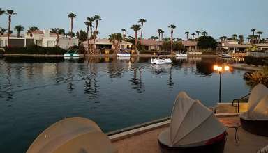 Lake La Quinta waterfront at dusk