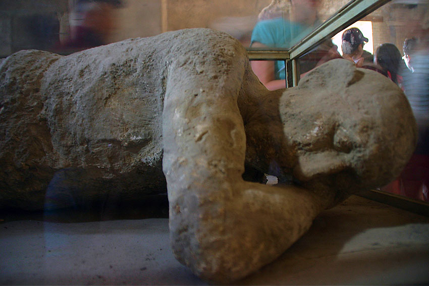 ash-covered remains of a man in Pompeii