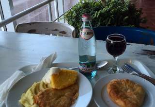 lunch of polenta and wine