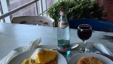 lunch of polenta and wine
