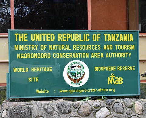 main gate sign at the Ngorongoro Conservation Area
