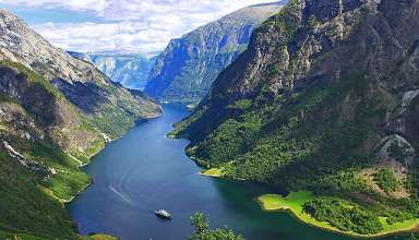 cruise ship in a Norwegian fjord