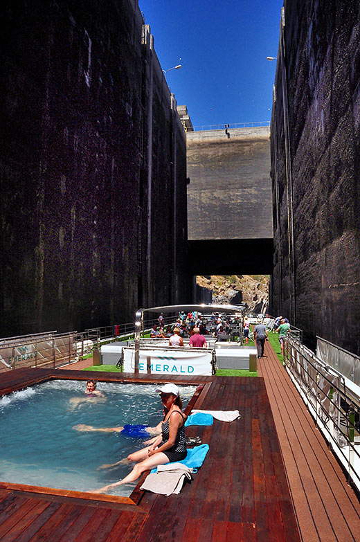 going through one of the locks on the five dams of the Portugal’s Douro River