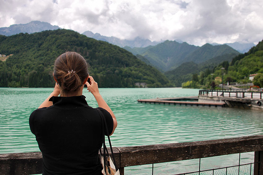 the artificial green lake of Barcis, Valcellina