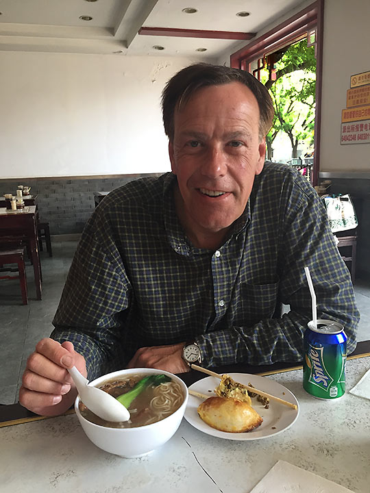 James Boitano with a simple bowl of soup for breakfast in Beijing