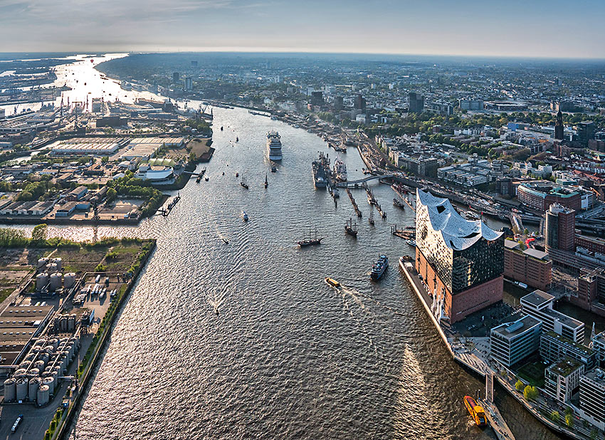 the Elphi and HafenCity by the Elbe River