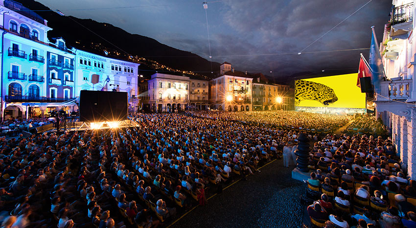 outdoor screens at Piazza Grande, Locarno, Switzerland
