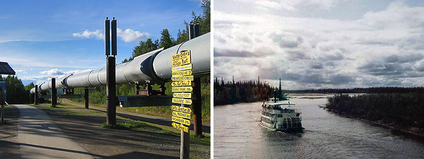 Trans Alaska Pipeline and Riverboat Discovery Sternwheeler on Tanana River