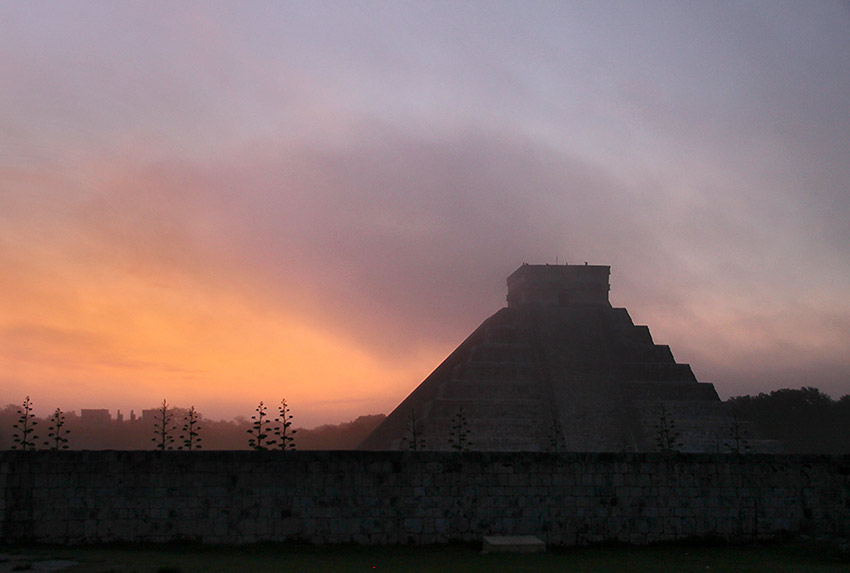 dawn at the ruins of Chichen Itza