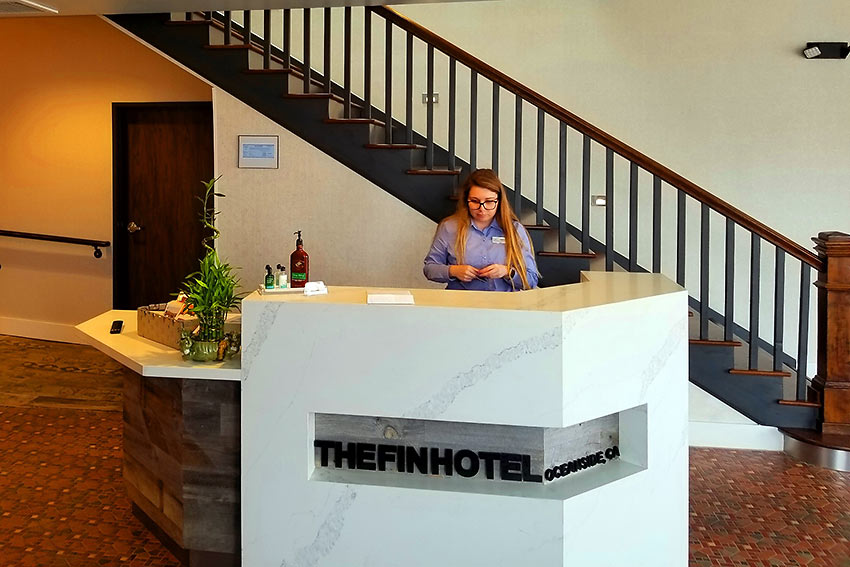 reception area at the Fin Hotel, Oceanside