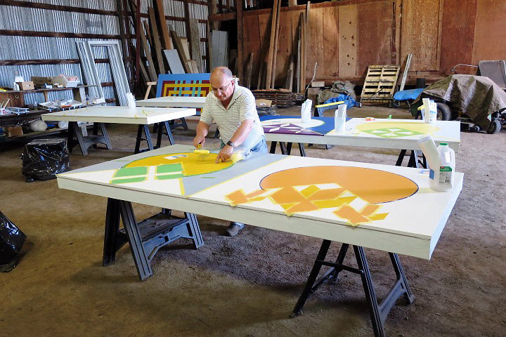 preparing quilt design at the Simpson Century Farm