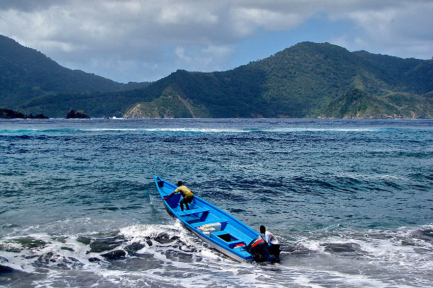 the powerful Atlantic surf at Little Tobago