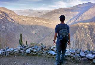 writer during hike at the Colca Canyon, Peru