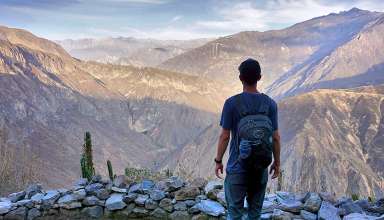 writer during hike at the Colca Canyon, Peru