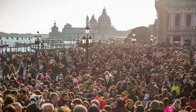 a crowd at Venice