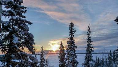 winter sunrise at Blachford Lake Lodge
