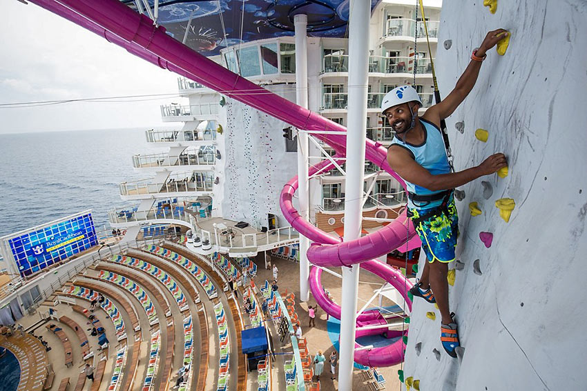rock-climbing wall at the Harmony of the Seas
