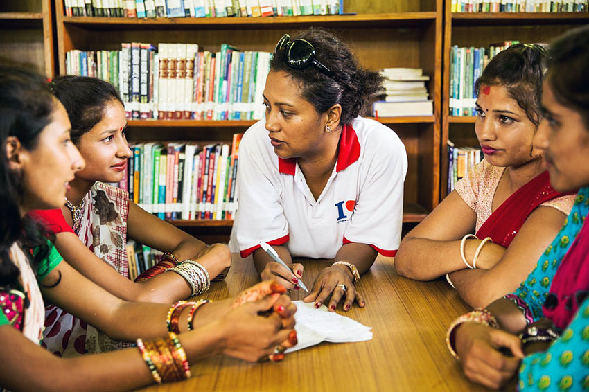 young Nepali women at a library