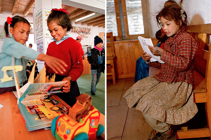 young girls studying