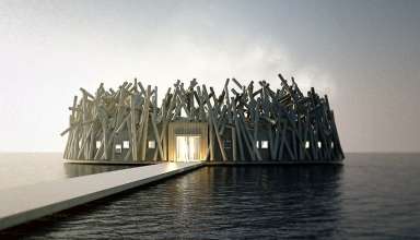 artist's impression of the Arctic Bath floating hotel and spa