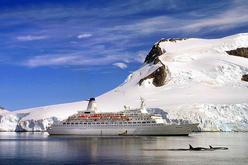 the MV Discovery at Antarctica