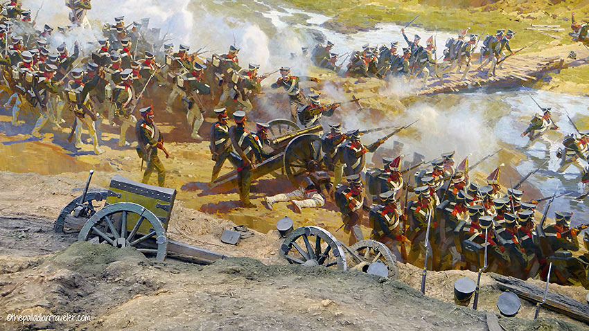 detail of Battle of Borodino painting with set recreation in the foreground