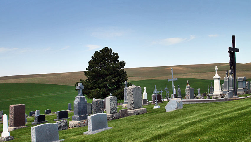 cemetery overlooking the Dahmen Barn