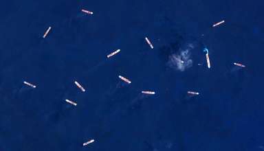 satellite view of cruise ships at Great Harbour Cay, Bahamas