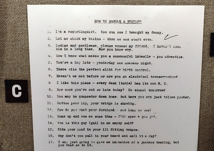 Joan Rivers' notes, National Comedy Center, Chautauqua, NY