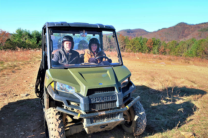 writer with ATV at Primland Resort, Dan, Virginia