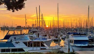 Ventura Harbor boats and sunset