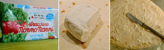 Stracchino cheese spread all over piadina bread